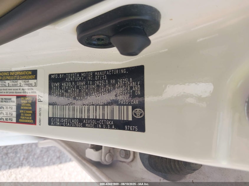 2013 TOYOTA CAMRY VIN: 4T1BF1FK3DU714379