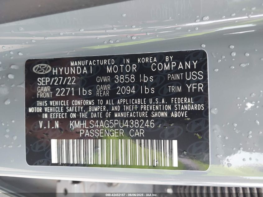 2023 Hyundai Elantra Sel VIN: KMHLS4AG5PU438246 Lot: 42452157