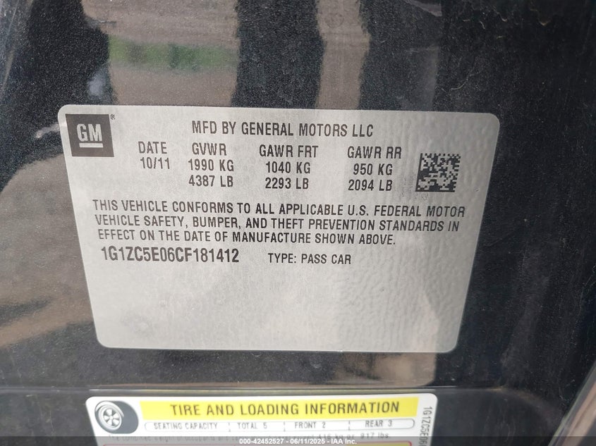 2012 CHEVROLET MALIBU VIN: 1G1ZC5E06CF181412