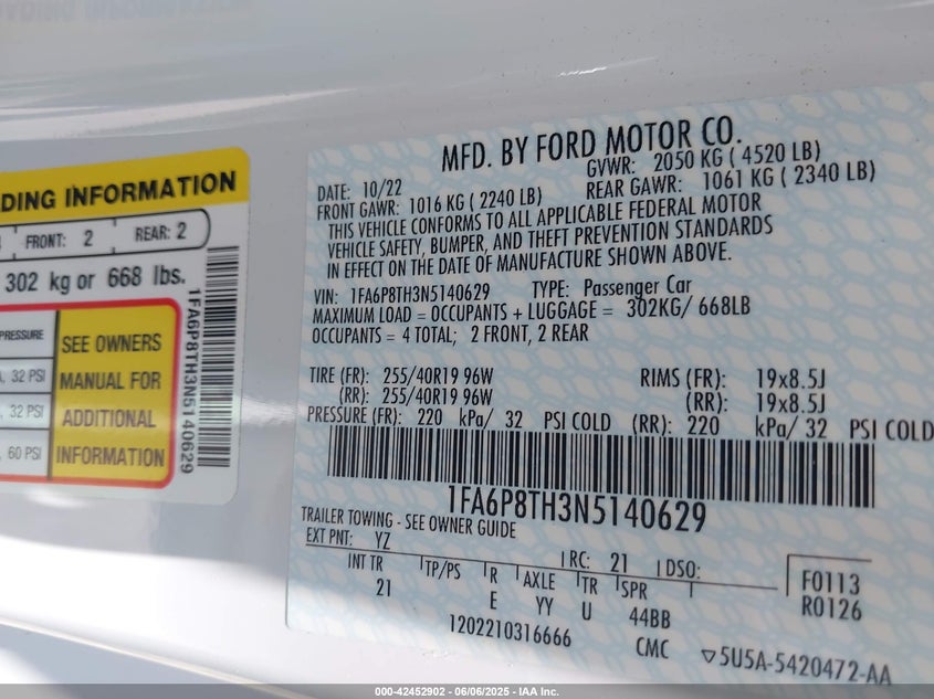 2022 FORD MUSTANG ECOBOOST FASTBACK - 1FA6P8TH3N5140629