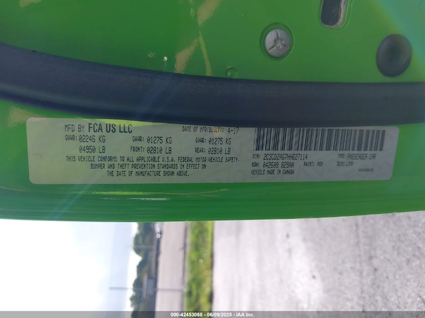 2017 Dodge Challenger Sxt VIN: 2C3CDZAG7HH627114 Lot: 42453068