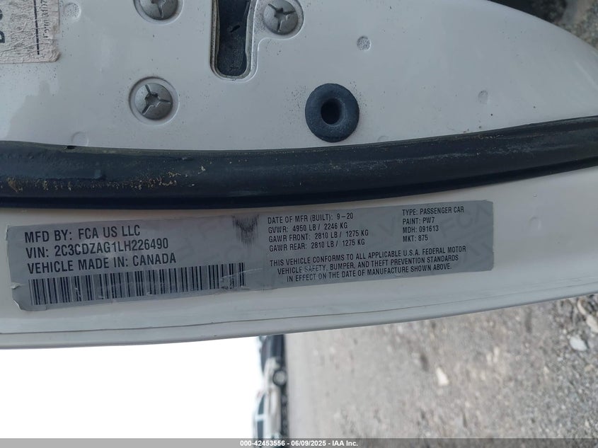 2020 Dodge Challenger Sxt VIN: 2C3CDZAG1LH226490 Lot: 42453556