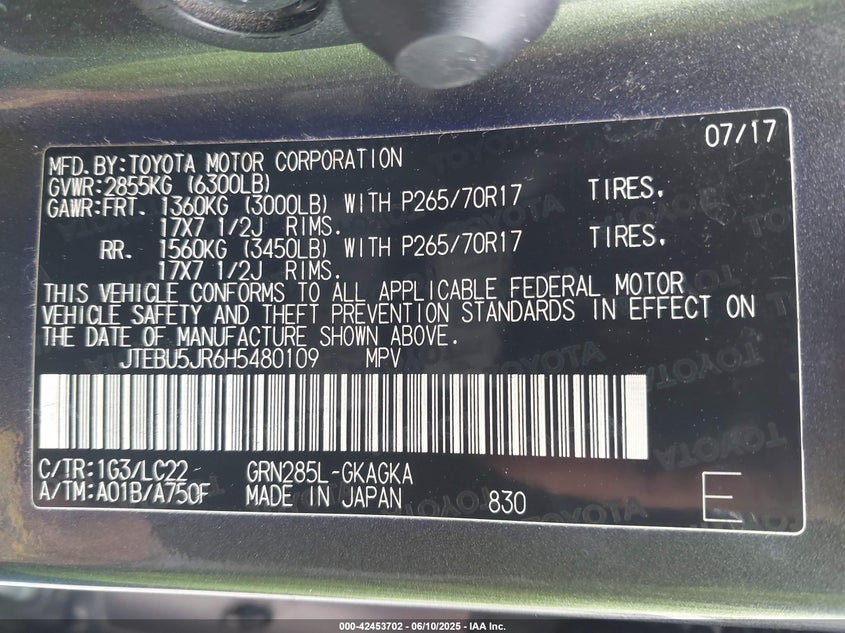 2017 TOYOTA 4RUNNER TRD OFF ROAD PREMIUM - JTEBU5JR6H5480109