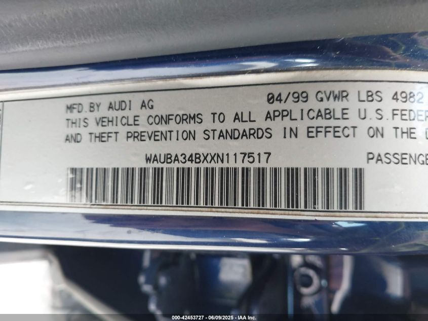 1999 Audi A6 VIN: WAUBA34BXXN117517 Lot: 42453727