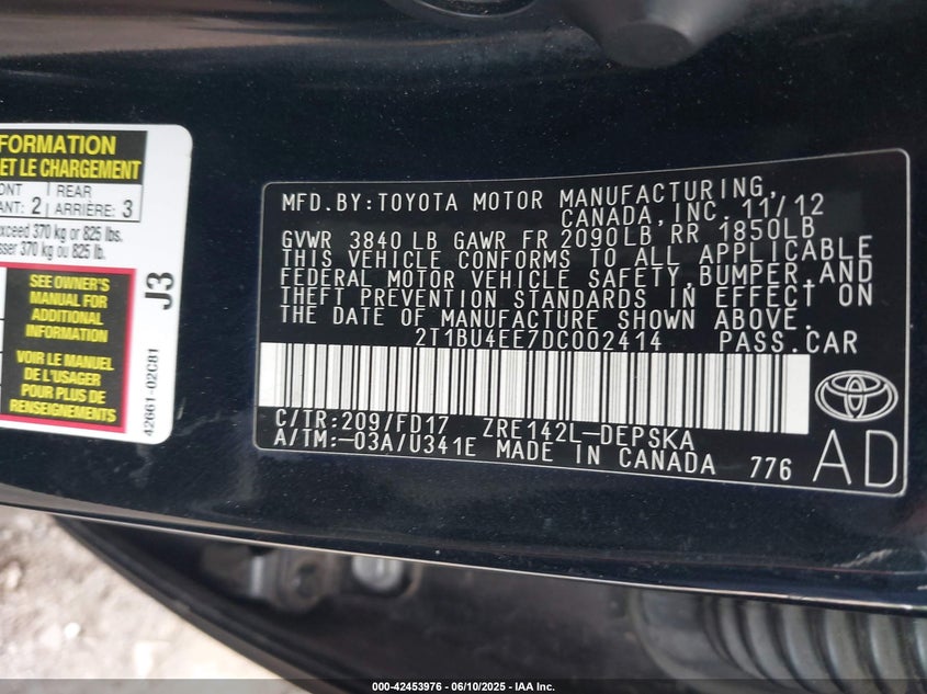 2013 TOYOTA COROLLA S - 2T1BU4EE7DC002414