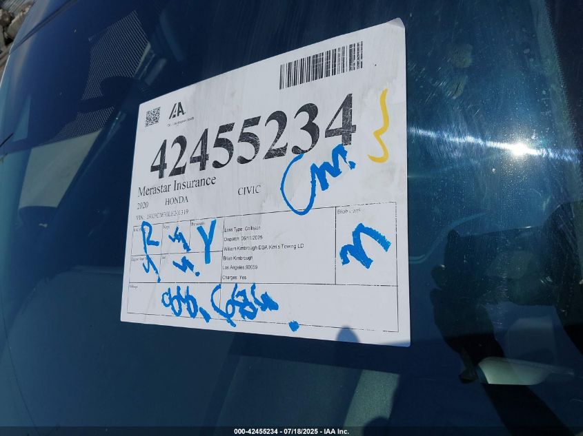 2020 Honda Civic Ex VIN: 19XFC1F30LE201319 Lot: 42455234