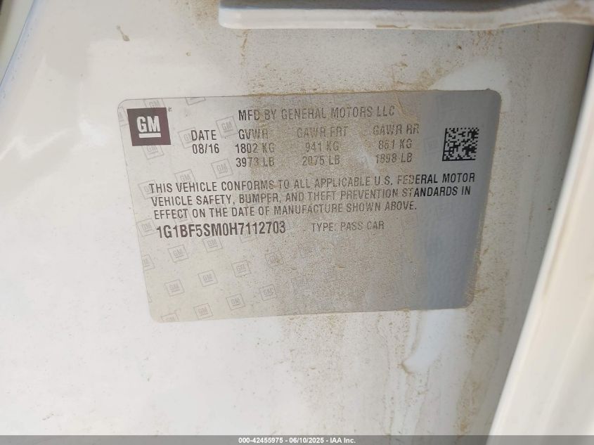 2017 Chevrolet Cruze Premier Auto VIN: 1G1BF5SM0H7112703 Lot: 42455975