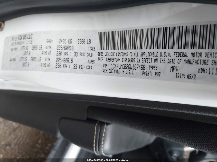 2016 Jeep Cherokee Altitude VIN: 1C4PJMCB2GW197468 Lot: 42456313