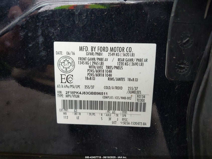 2016 FORD EDGE SEL - 2FMPK4J83GBB96511