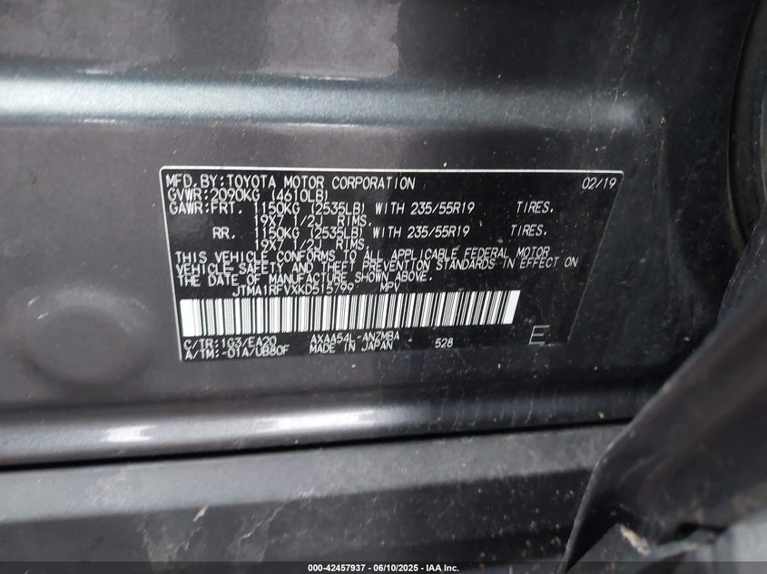 2019 TOYOTA RAV4 XLE PREMIUM - JTMA1RFVXKD515799