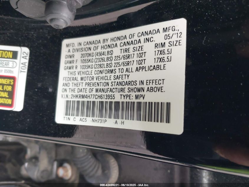 2012 Honda Cr-V Ex-L VIN: 2HKRM4H77CH6139 Lot: 42459221