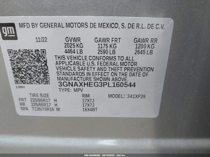 VIN 3GNAXHEG3PL160544 2023 CHEVROLET EQUINOX FWD LS