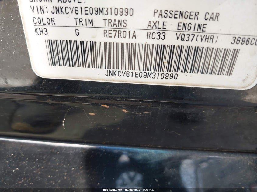 2009 INFINITI G37 VIN: JNKCV61E09M310990
