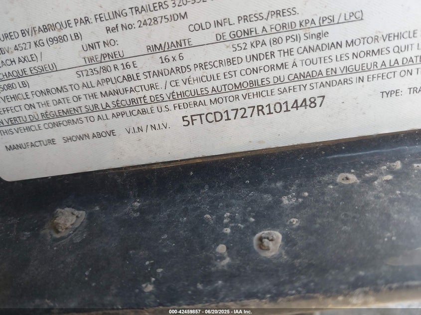 2024 FELLING TRAILERS UNKNOWN(VIN: 5FTCD1727R1014487