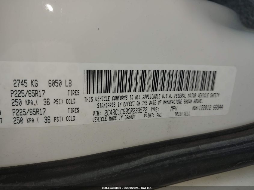 2012 Chrysler Town & Country Touring-L VIN: 2C4RC1CG3CR23357 Lot: 42460030