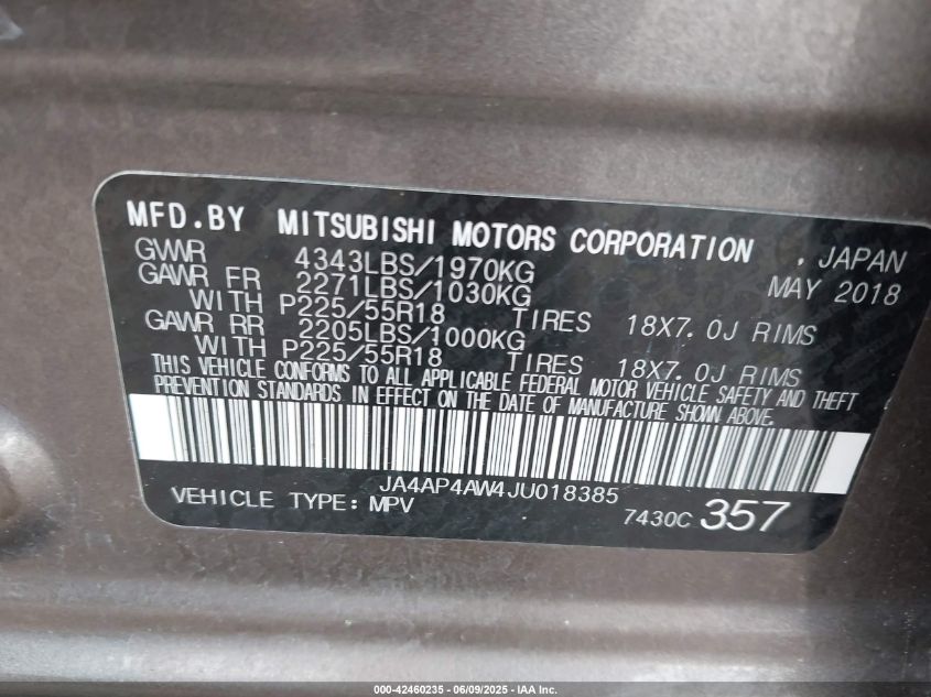 2018 Mitsubishi Outlander Sport 2.4 Sel VIN: JA4AP4AW4JU018385 Lot: 42460235