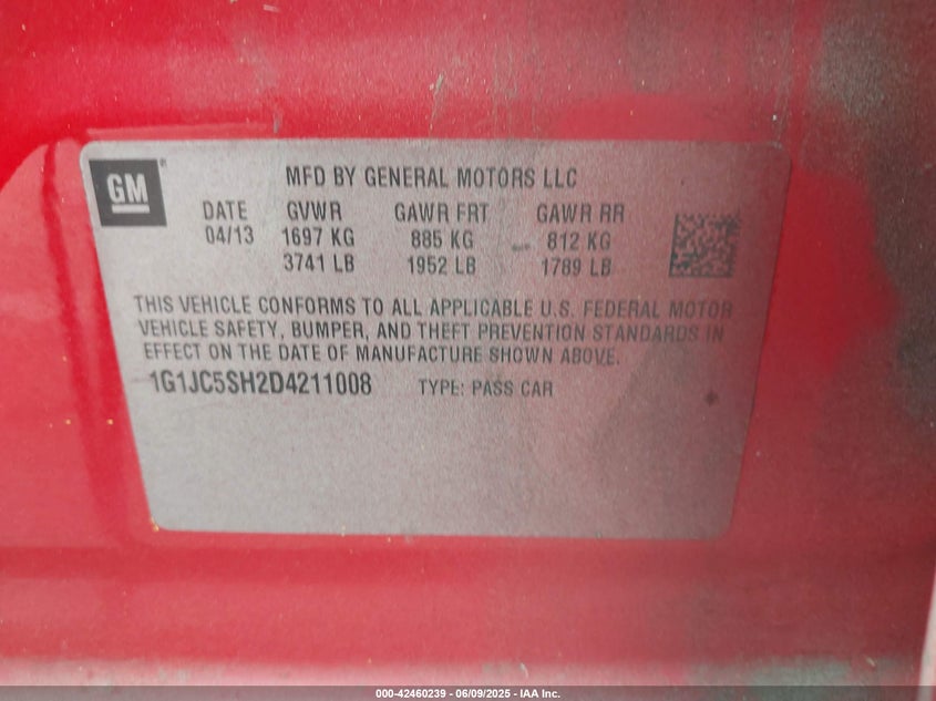 2013 CHEVROLET SONIC LT AUTO - 1G1JC5SH2D4211008