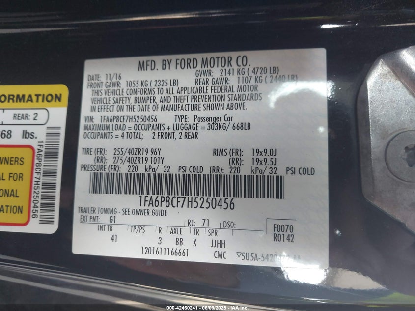 2017 FORD MUSTANG GT PREMIUM - 1FA6P8CF7H5250456