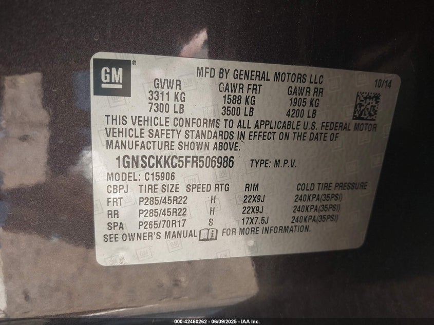 2015 CHEVROLET SUBURBAN 1500 LTZ - 1GNSCKKC5FR506986