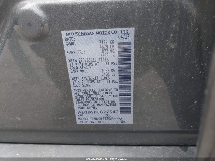 2017 NISSAN ROGUE SV - 5N1AT2MV1HC827542