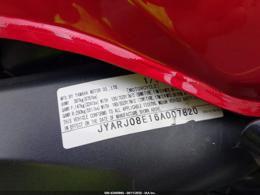 2006 YAMAHA FZ6 S JYARJ08E16A007820