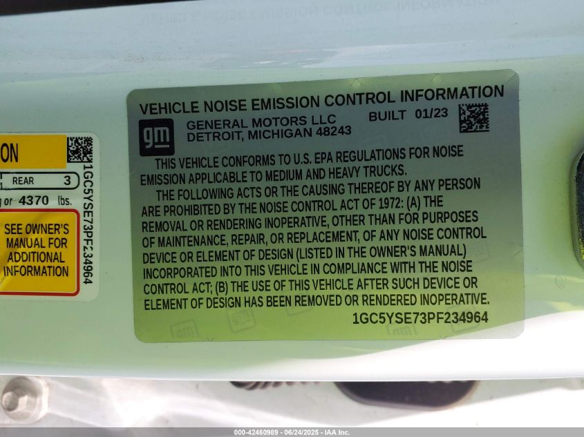 2023 Chevrolet Silverado 3500Hd 4Wd Double Cab Long Bed Wt VIN: 1GC5YSE73PF234964 Lot: 42460989