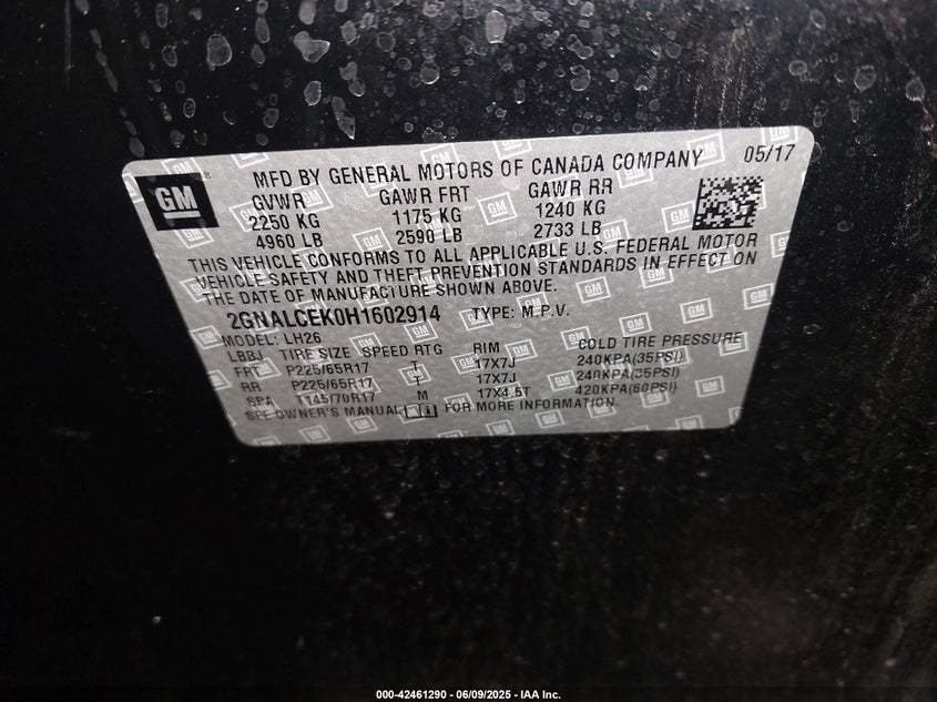 2017 CHEVROLET EQUINOX LT - 2GNALCEK0H1602914