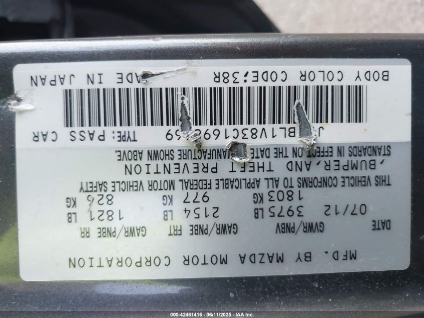 2012 Mazda 3 I VIN: JM1BL1V83C1698669 Lot: 42461416