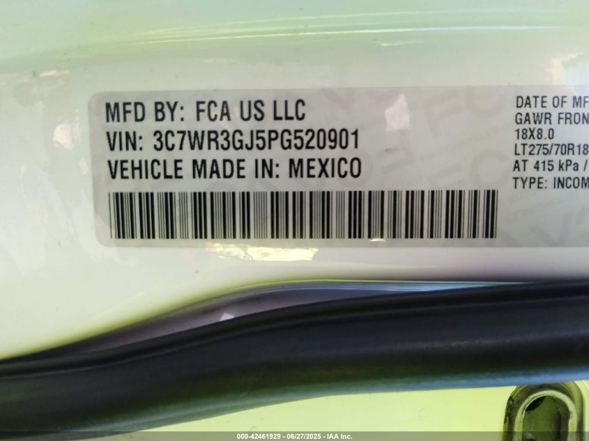 2023 Ram 3500 Tradesman 4X4 8' Box VIN: 3C7WR3GJ5PG520901 Lot: 42461929