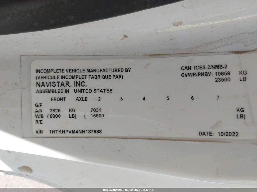 2022 Chevrolet Silverado 4500Hd 1Wt VIN: 1HTKHPVM4NH187888 Lot: 42461996