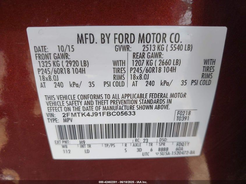 2015 FORD EDGE SEL - 2FMTK4J91FBC05633