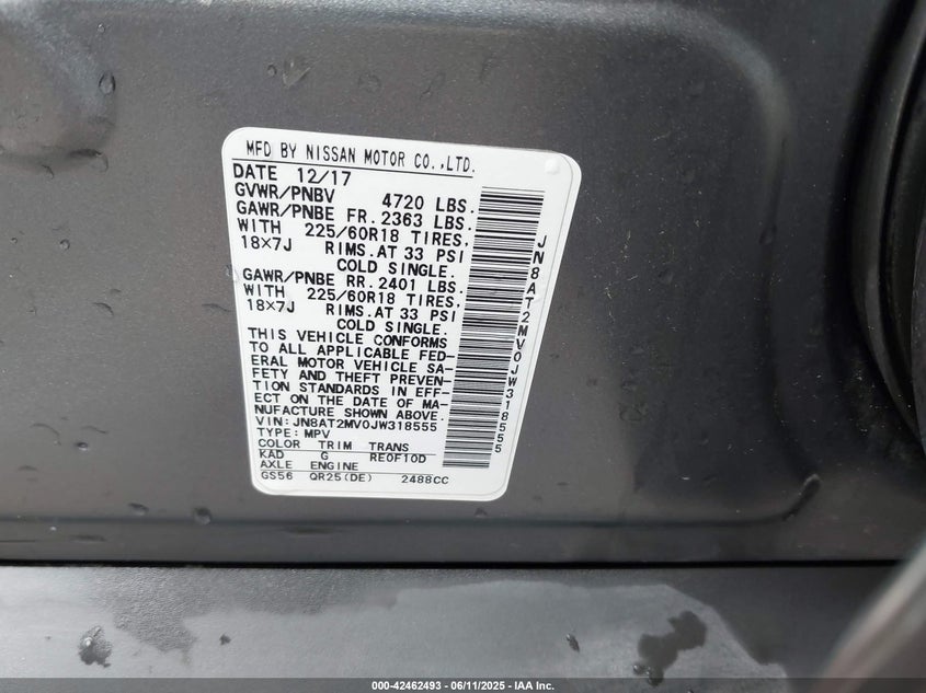 2018 NISSAN ROGUE VIN: JN8AT2MV0JW318555
