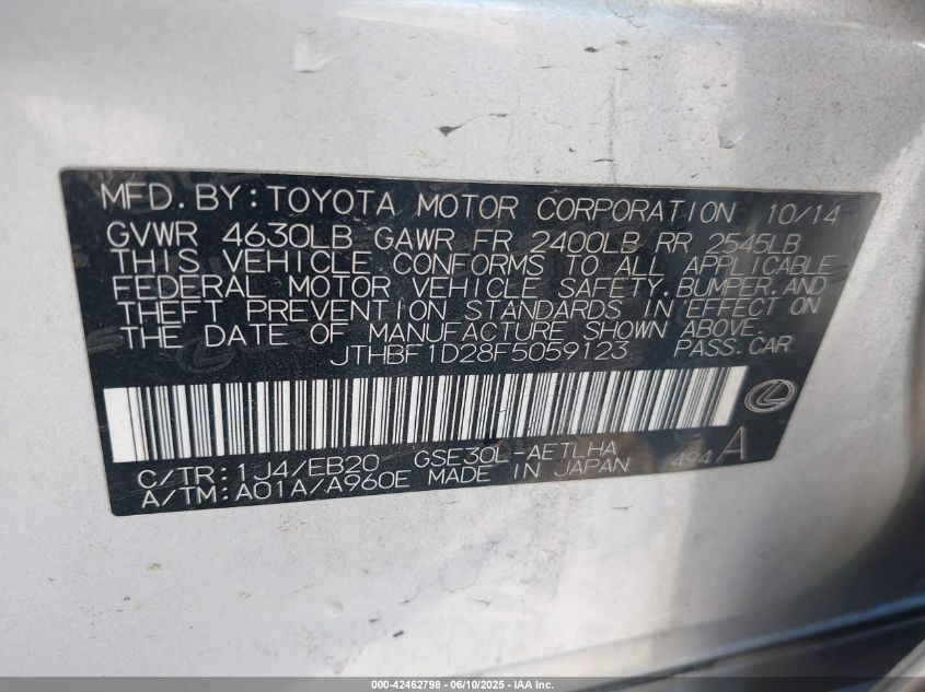 2015 Lexus Is 250 Crafted Line VIN: JTHBF1D28F5059123 Lot: 42462798