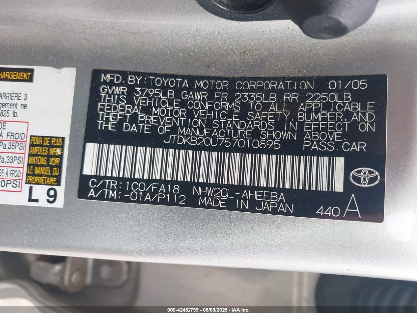 2005 Toyota Prius VIN: JTDKB20U757010895 Lot: 42462799