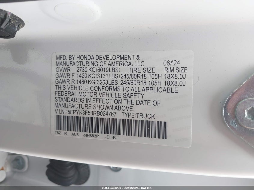 2024 HONDA RIDGELINE RTL - 5FPYK3F53RB024767