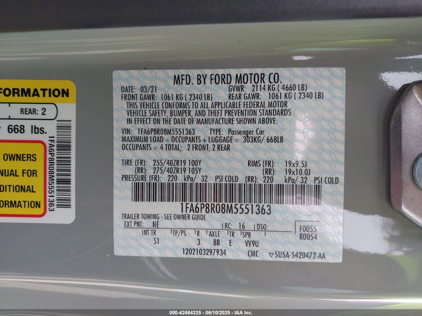 2021 FORD MUSTANG MACH 1 FASTBACK - 1FA6P8R08M5551363