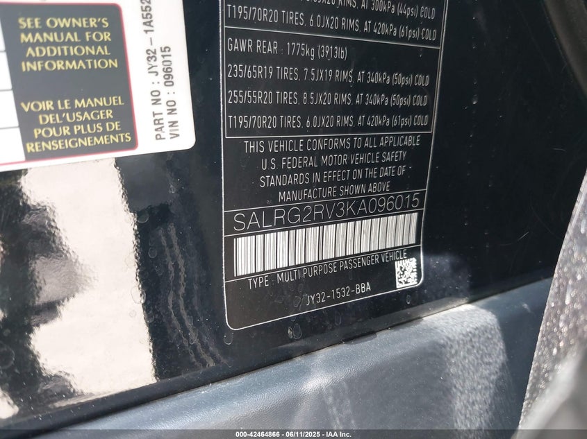 2019 LAND ROVER DISCOVERY SE SALRG2RV3KA096015