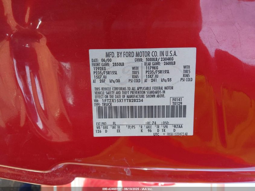 2000 Ford Ranger Xlt VIN: 1FTZR15X1YTB28234 Lot: 42465191