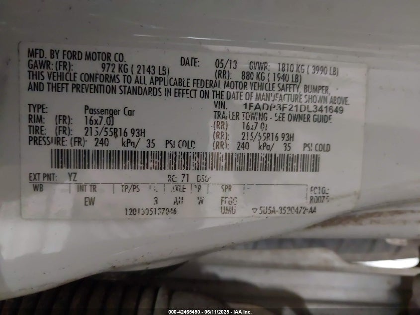 2013 FORD FOCUS SE - 1FADP3F21DL341649