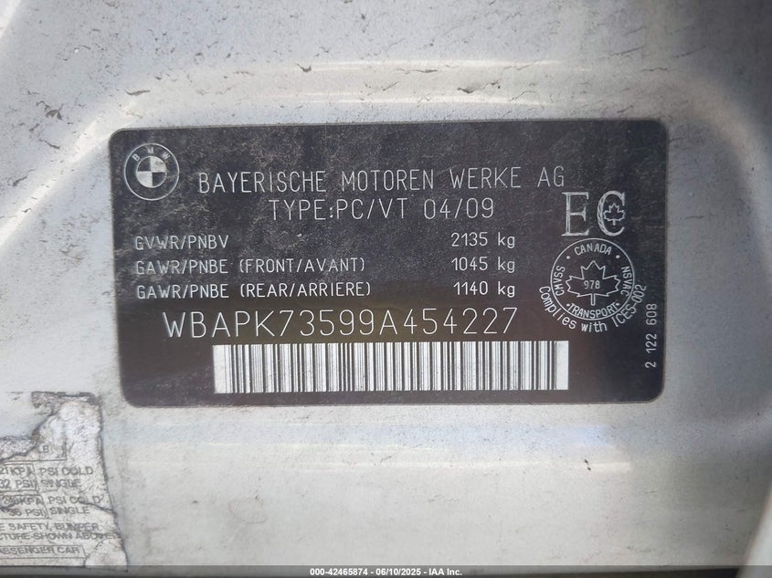 2009 BMW 328I xDrive VIN: WBAPK73599A454227 Lot: 42465874