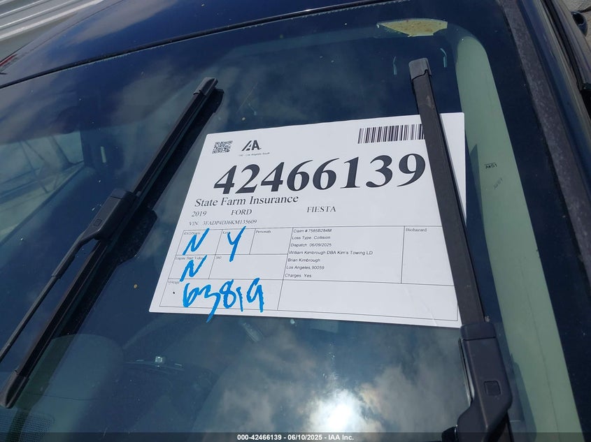 2019 FORD FIESTA VIN: 3FADP4DJ6KM135609
