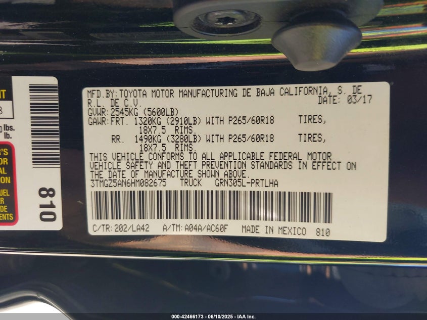 2017 TOYOTA TACOMA LIMITED - 3TMGZ5AN6HM082675