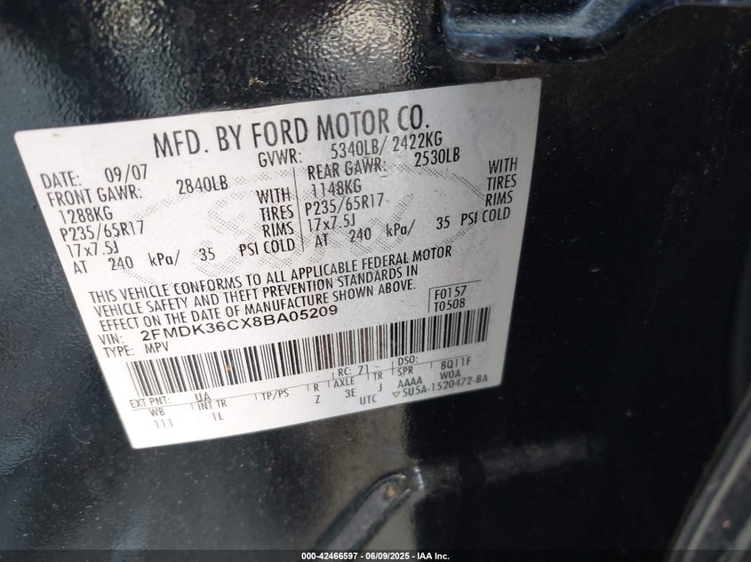 2008 Ford Edge Se VIN: 2FMDK36CX8BA05209 Lot: 42466597