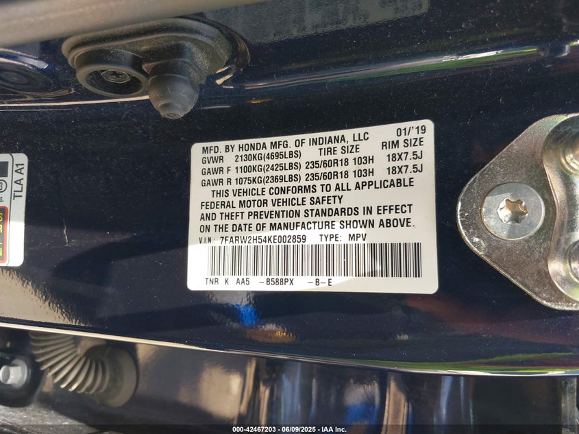 2019 HONDA CR-V EX - 7FARW2H54KE002859