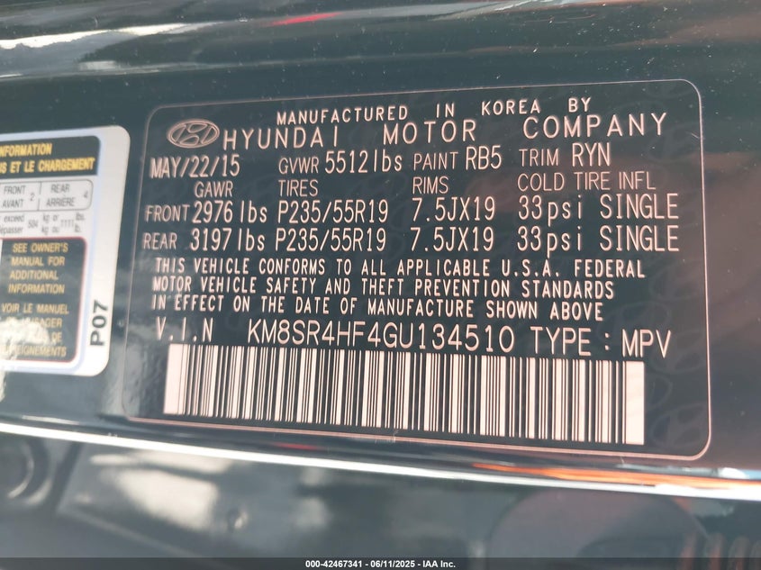 2016 HYUNDAI SANTA FE LIMITED - KM8SR4HF4GU134510