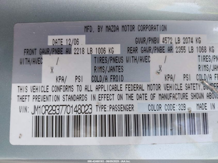 2007 Mazda Mazda5 Sport VIN: JM1CR293770148023 Lot: 42468163