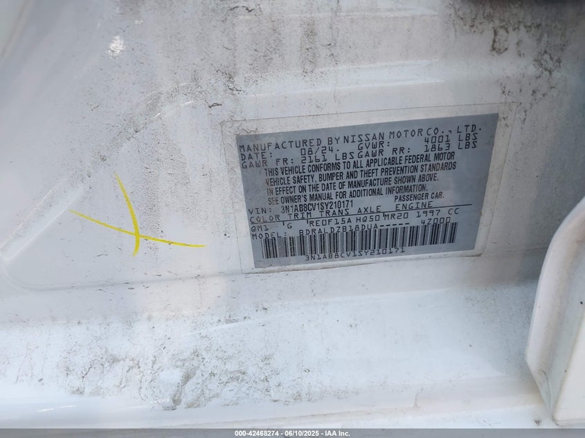 VIN 3N1AB8CV1SY210171 2025 NISSAN SENTRA SV