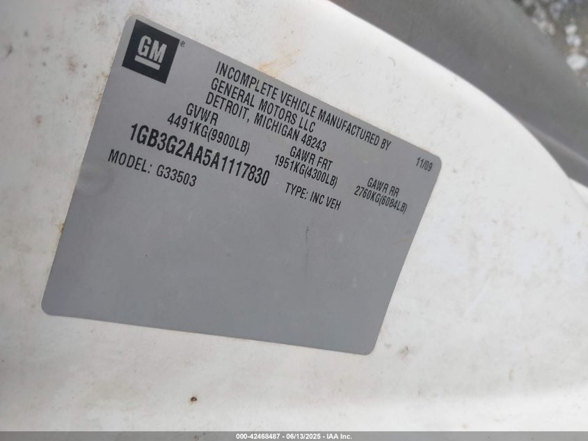 2010 Chevrolet Express Cutaway Work Van VIN: 1GB3G2AA5A1117830 Lot: 42468487