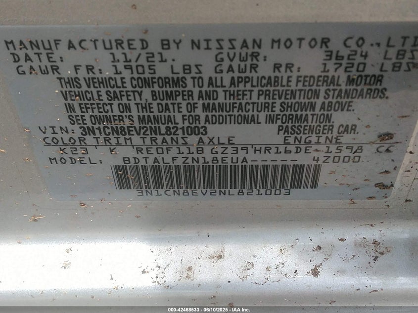 2022 NISSAN VERSA 1.6 SV XTRONIC CVT - 3N1CN8EV2NL821003