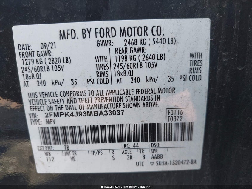 2021 FORD EDGE SEL - 2FMPK4J93MBA33037